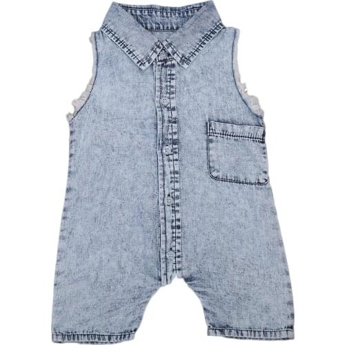 0-6T Newborn Baby Sleeveless Denim Romper Kid Boy Girl Pocket Jumpsuit Clothes Outfit