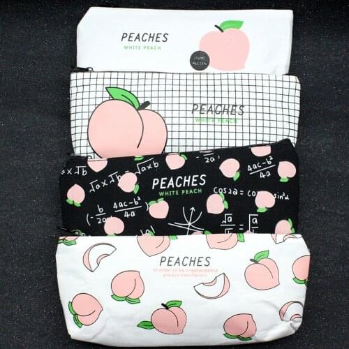 Kawaii 1 piece peach blossom canvas pencil case pencil case girl school supplies oversized school stationery gift pencil case