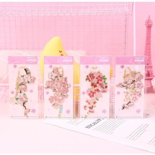 1pc Kawaii Cherry Blossoms Pendant Bookmark Cute Metal Art Pattern Book Mark Page Folder Decor Office School Supplies Stationery