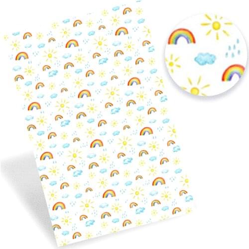 CHEER BOWS 22*30cm/A4 1pc Faux Leather Sheets Cute Cartoon Rainbow Printed Synthetic Leather Fabric For Crafts DIY Hair Bows Bag