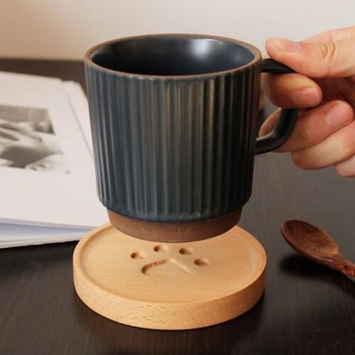 1pc Cute Cartoon Cat Paw Wooden Coaster Pad Milk Tae Coffee Cup Mat Round Soft Wooden Heat-insulated Placemats Home Decoration