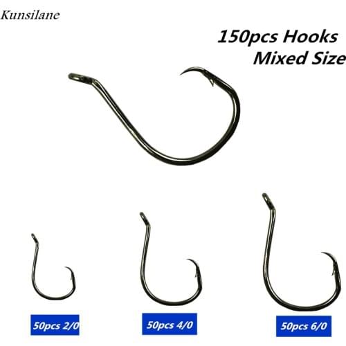 150pcs Mixed Size Circle Fishing Hooks Saltwater Fly Carp Offset Octopus Hooks Single Bait Jig Worm Assist Barbed Fishhook Pesca
