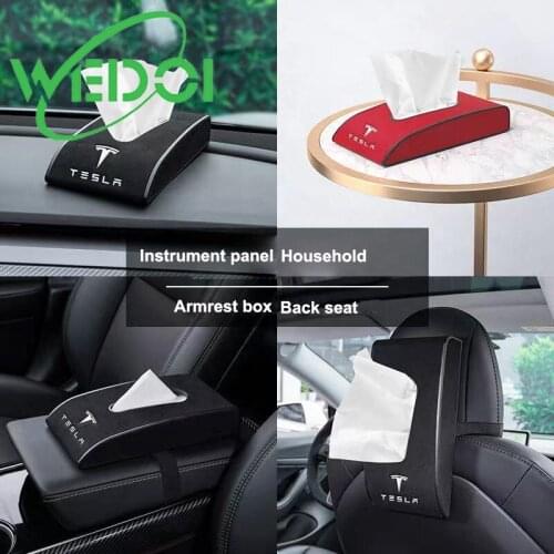 2021 New Car Tissue Box For Tesla Model 3/X/S/Y Alcantara Leather Design Tissue Box Holder Car accessories