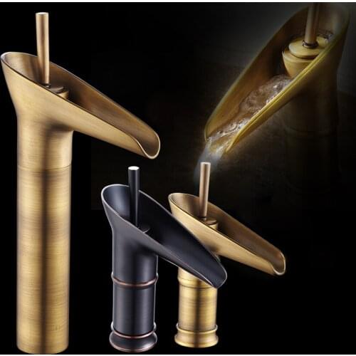 Antique faucet Wine Glass style Single Lever waterfall Bathroom Basin Faucet Brass Antique Hot and Cold bathroom Sink Mixer Taps