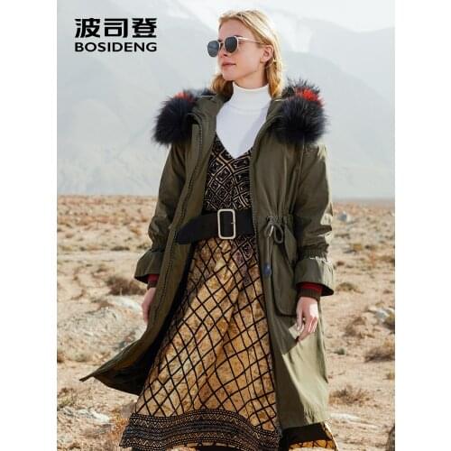 BOSIDENG Rose Collection deep winter down coat thicken X-Long down parka real fur collar adjustable waist B80141128