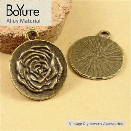BoYuTe (60 Pieces/Lot) 22MM Wholesale Vintage Antique Bronze Plated Zinc Alloy Rose Plated Pendant Diy Jewelry Making Findings