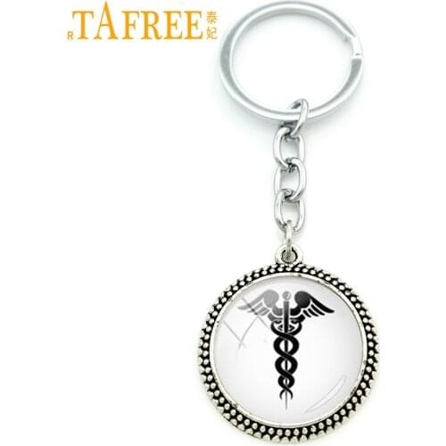 TAFREE Medical Caduceus Symbol Keychain Vintage Classic Pendant Key Chain Key Ring Men Women Doctor Car Key Holder Jewelry KC324