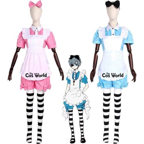 Black Butler Ciel in Wonderland Alice Kuroshitsuji Ciel Phantomhive Maid Apron Dress Uniform Outfit Anime Cosplay Costumes