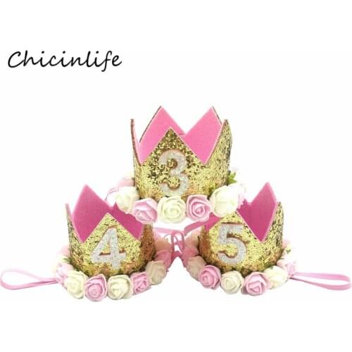 Chicinlife Baby Girl Boy One 1 2 3 4 5 6 7 8 9 Years Old Birthday Hat Crown Headbands Birthday Party Decoration Hair Decorative