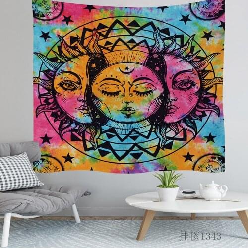 Colourful Sun Moon Mandala Tapestry Wall Hanging Celestial Wall Tapestry Hippie Wall Carpets Dorm Decor Psychedelic Tapestry