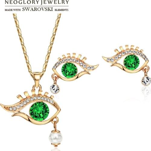 Neoglory Austria Rhinestone & Simulated Pearl Jewelry Set Rose Gold Color Elegant Eye Shaped Trendy Necklaces & Earrings Party