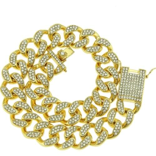 European and American Popular Jewelry with Rap Hip Hop 20mm Rhinestone Cuban Wide Pendant Necklace for Female Party Gifts