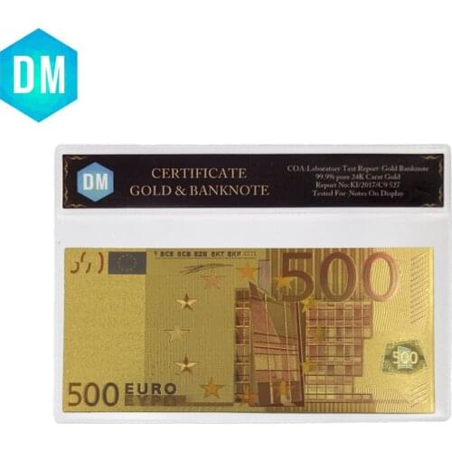 Hot Sale Colorful Gold Plated Euro 500 Gold Banknote Good Artwork Gift Paper Money Gifts