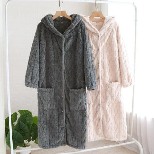 Fdfklak Japanese Style Sweet Twist Flannel Hooded Sleepwear Robe Womens Bathrobe Long Thick Plus Velvet Autumn Winter New