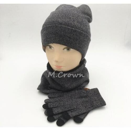 Cold-resistant Winter Warm Fashion Simple Soft Adults Mens Knitted Hat Cap+Scarf+Gloves Sets