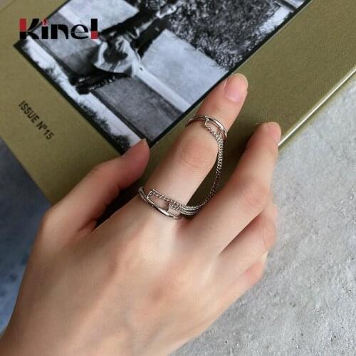 Kinel 925 Sterling Silver Fashion Double Chain Ring For Women Jewelry French Style anillos de plata 925 de ley mujer
