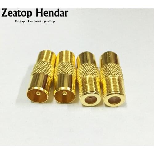 100Pcs Gold Coaxial Coax RF Adapter Connectors TV PAL Male to "F" Female M/F Conector
