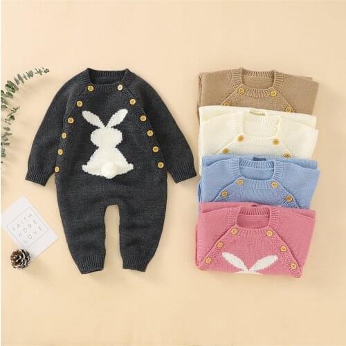Newborn Baby Girl Boy Romper Winter Baby Clothes Cotton Knit Cartoon Rabbit Sweater Jumpsuit Fall Baby Clothing 6 12 18 24 Month
