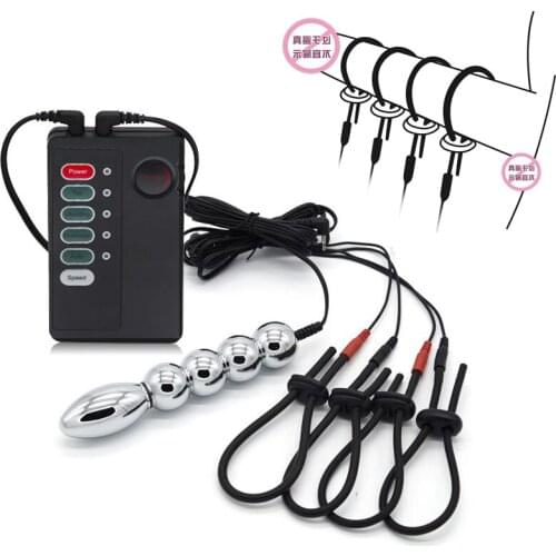 Electro Shock Kit Metal Anal Beads Plug Electrical stimulation Penis Ring Prostate massage Dual Output Host Sex Toys For Man Gay