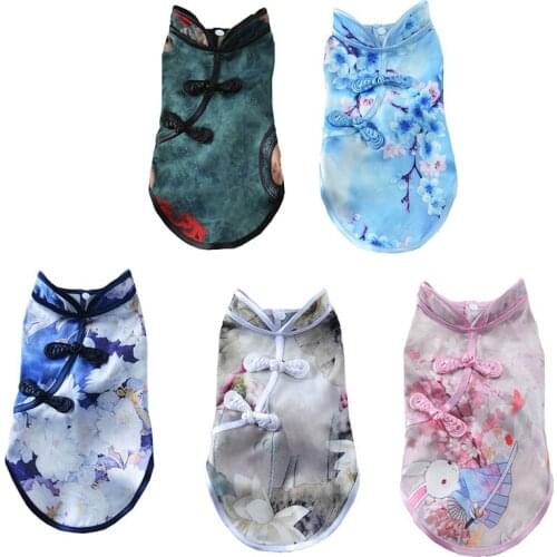 Summer Dog Clothes Silk Cheongsam Soft Pet Shirt Chihuahua Clothing For Small Medium Dogs Shih Tzu Chinese Style Cat Dog Costume