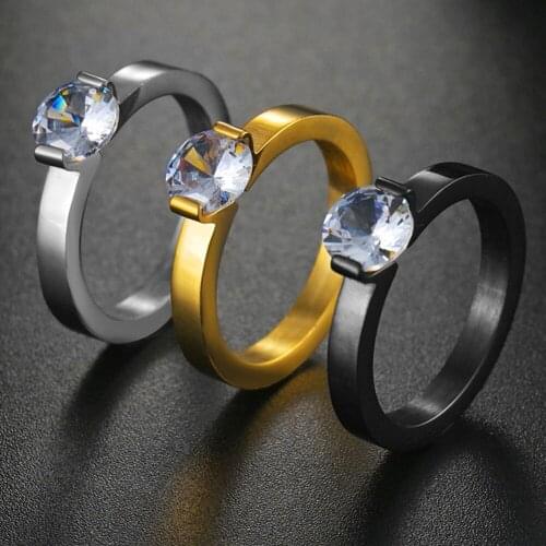 New Fashion 3 Colors Crystal Love Wedding Ring For Women Accessories Stainless Steel Men Jewelry Couple Engagement Luxury Gift