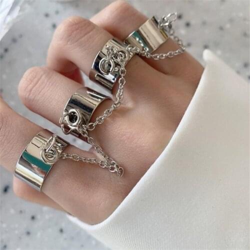 Rhodium Color 2021 new punk hip hop chains rings set for women men jewelry adjustable size fj017
