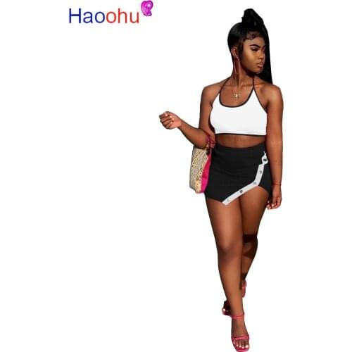 HAOOHU Sexy Two Piece Set Summer Clothes Crop Top Split Mini Skirt 2 Pcs Matching Sets Club Birthday Outfits for Women Dress