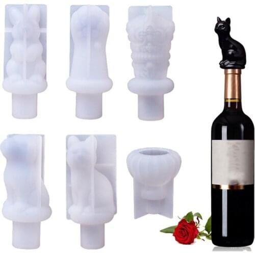 DIY Wine Stopper Silicone Mold Crown Cat Claw Rabbit Diamond Shape Reusable Beverage Bottle Sealed Stopper Resin Mould Bar Decor
