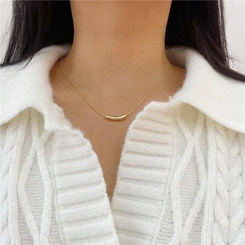 SRCOI New Trendy Small Eggplant Pendant Necklace Fashion Temperament Titanium Steel Smile Clavicle Chain Snake Bone Chain 2021