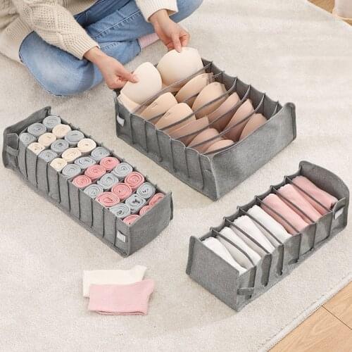 Fabric Collapsible Underwear Storage Box Compartmental Socks Organizer Bra Containers Drawer Closet Organizers
