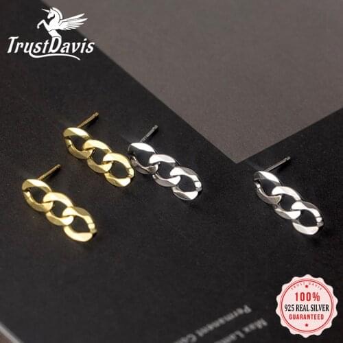 TrustDavis Real 925 Sterling Silver Fashion Sweet Short Chain Stud Earrings For Women Wedding Birthday Present Jewelry DA2398