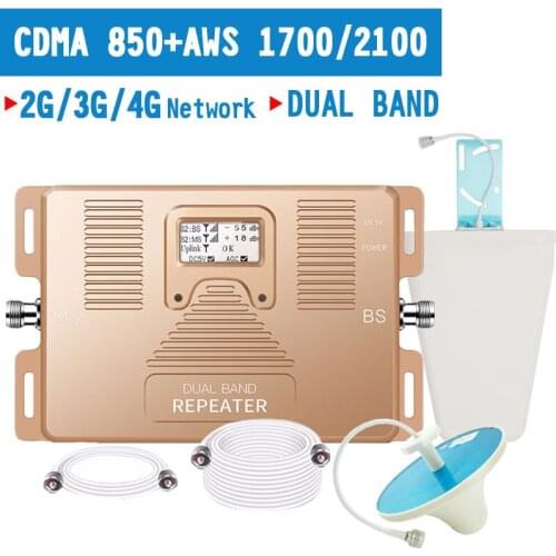 Walokcon 2G 3G 4G Signal Booster CDMA 850 LTE 1700 MHz Cellphone Signal Repeater 70dB Gain 4G LTE Amplifier Band 5 Band 4 Set