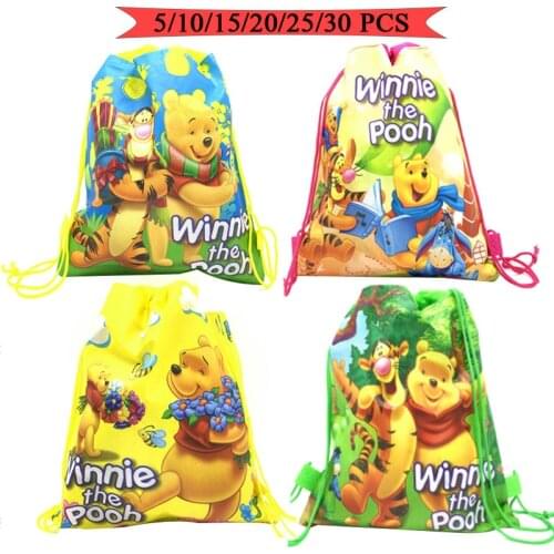 Winnie the Pooh Theme Birthday Party Supplies Drawstring Gift Bag Party Bag For Kid Birthdays Non-Woven Fabric Child School Bag