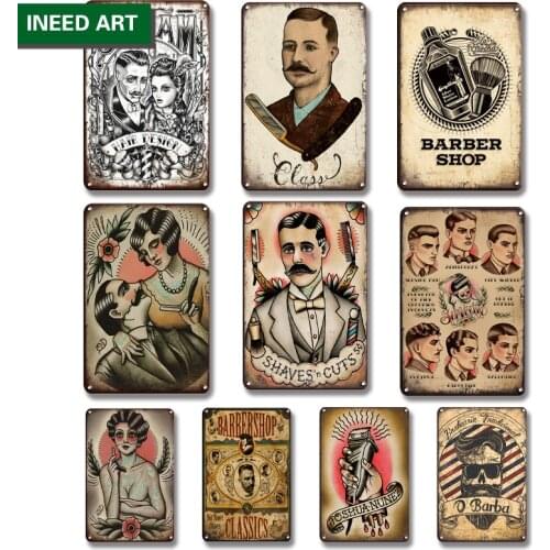Vintage Barber Shop Metal Tin Sign Home Decoration Retro Decorative Art Poster Wall Decor Room Wall Accessories