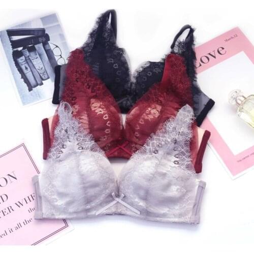V-Neck Crochet Vest Women Bra Wire Free Sexy Lingerie Lace Wire Free Sexy Cotton Push Up Bra Small 85A reathable Underwear Women