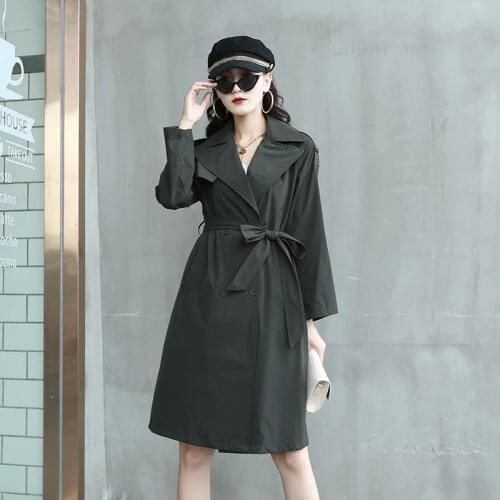 Autumn 2020 Women Khaki Long Trench Coat British Style Vintage Solid Color Long Dust Coat Elegant Waist Thin Windbreaker