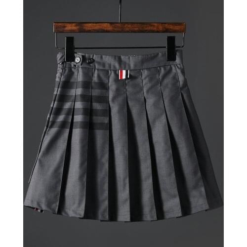 TB THOM Brand Women Pleated Skirt Fashion Casual Stripe Lady Short Dress Zipper Grey Classic Korean Design Girl Party Clothing