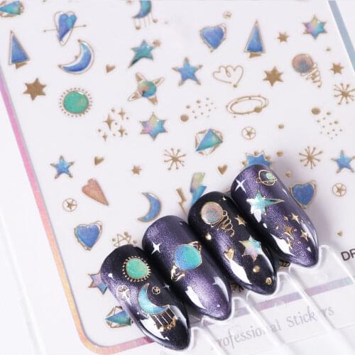 1 Pc 3D Gold Silver Nail Art Sticker Embossed Star Moon Starry Designs Adhesive Transfer Sliders Manicure Decoration