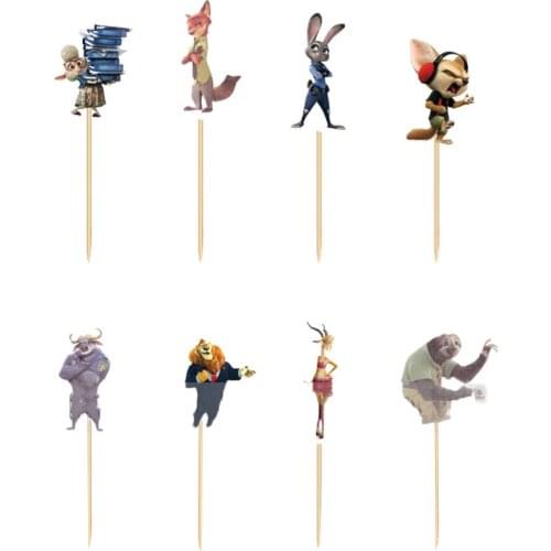 24pcs/lot Disney Zootopia Theme Cake Toppers Flag Kids Happy Birthday Party Decoration Baby Shower Supplies Childrens Gift
