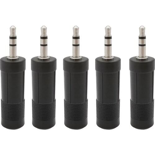 5Pcs Black 3.5mm to 6.5mm Audio Adapter 3.5mm Male Plug to 6.5mm Female Jack Stereo Connector for Mobile Phone Guitar Mic