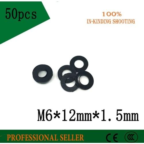 50pcs M6 M6 x 12mm x 1.5mm M6*12*1.5 mm Black B Nylon Flat Washer Plastic Insulation Plain Ring Gasket