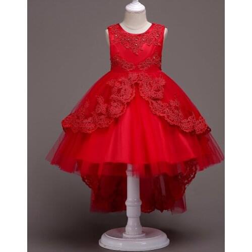 ABGMEDR Brand Teenage Girls Princess Dress Flower Girl Dress for Wedding and Party Clothing Kids New Year Red Formal Dress
