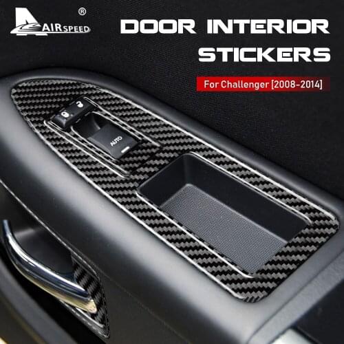AIRSPEED Carbon Fiber for Dodge Challenger 2008-2014 Accessories Interior Car Door Window Switch Control Cover Trim Kit Sticker