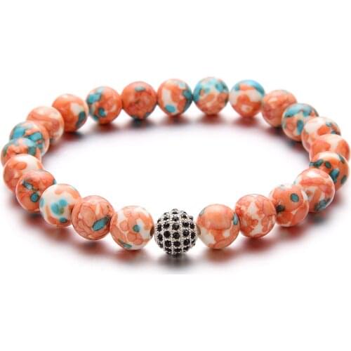ASHMITA 2019 8MM Micro Inlaid Ball Pink Pattern Stone Bracelet Man Fashion Women Gift For Beautiful Beads
