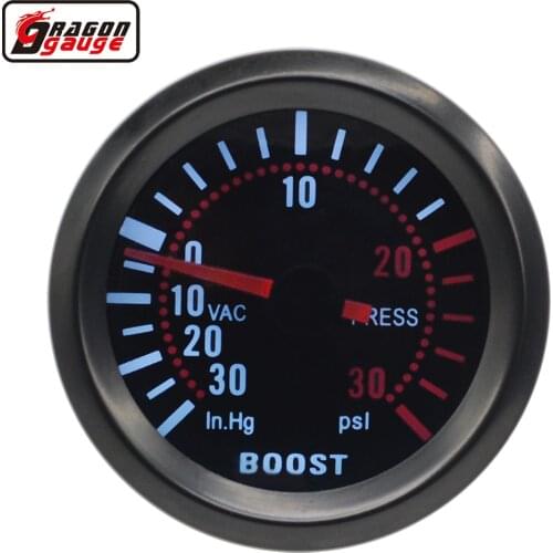 Dragon 52mm Black Shell White Backlight Car Turbo Boost Gauge 0~30 PSI Pointer Mechanics Vacuum Meter Free Shipping