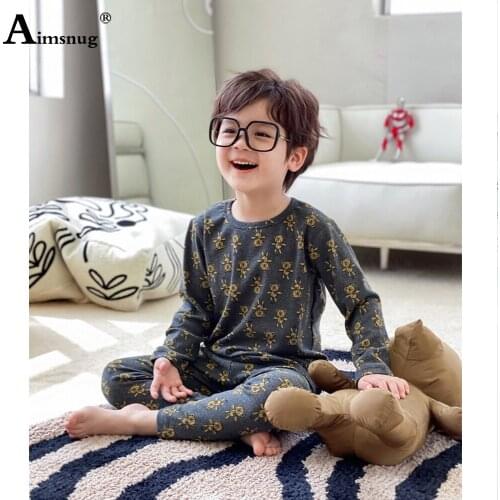 Children Sleep Pajamas Sets Autumn Long Sleeve Top and Pants Boy Sweet Dinosaur Print two piece outfits Kids Clothing 2021