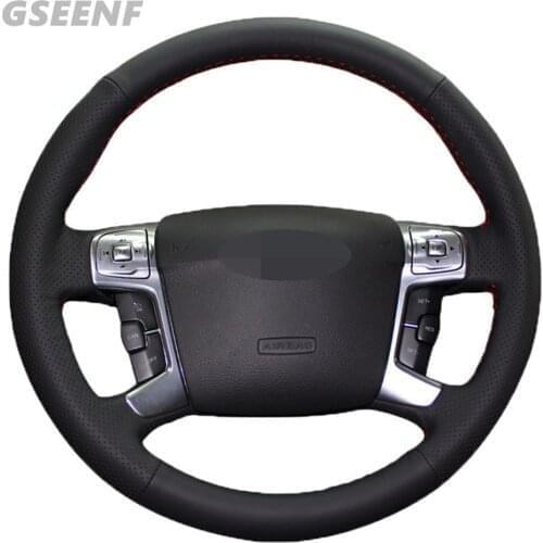 Car Steering Wheel Cover For Ford Mondeo Mk4 2012-2007 S-Max 2008 Black Hand-stitched Genuine Leather
