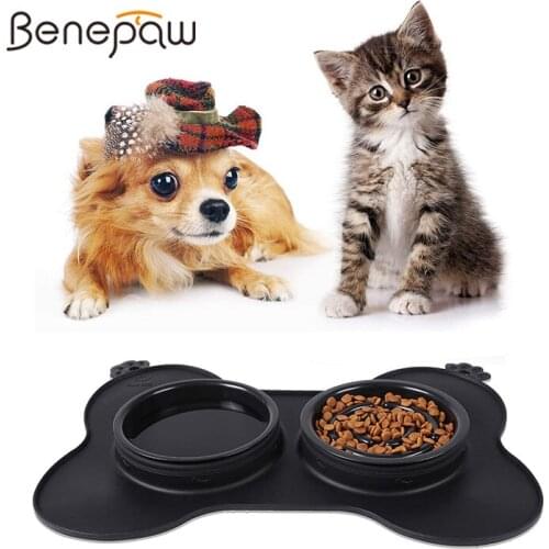 Benepaw Antiskid Double Dog Bowls Eco-Friendly No Spill Water Food Pet Slow Feeder Small Medium Large Dogs Prevent Indigestion