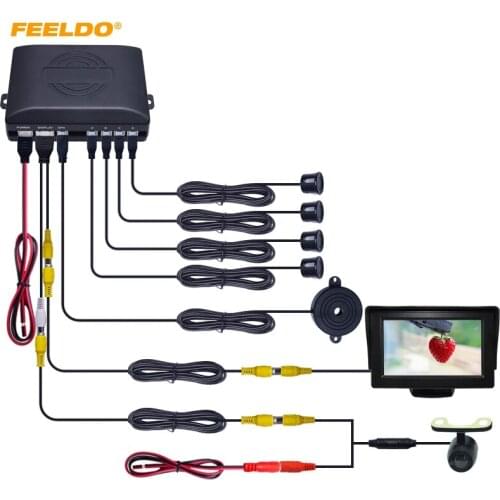FEELDO 1Set Car 4.3" LCD Monitor 4-sensor Parking Sensor 16.5mm Mini CCD Camera Reversing Rearview Parking System #AM962