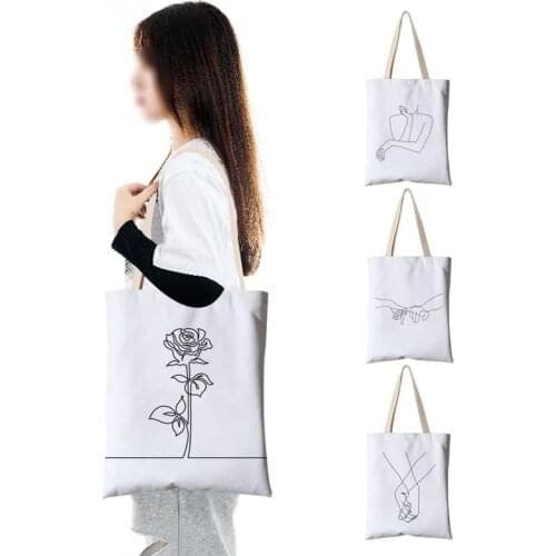 Personalized Women Canvas Shoulder Bag Modern Line Drawing Print Daily Shopping Bags Casual Students Books Handbags Tote Outdoor